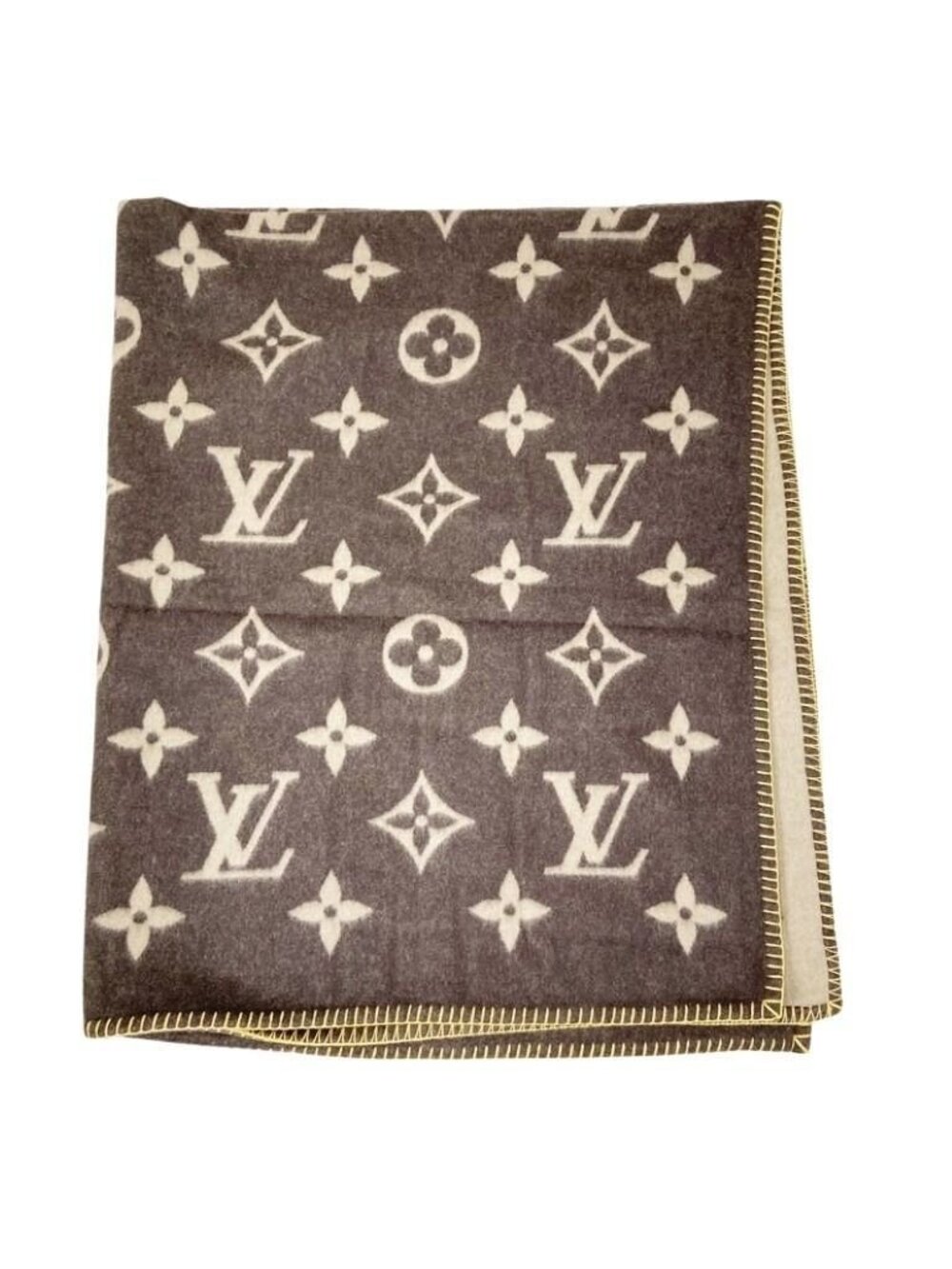 Louis Vuitton Blanket Rug Monogram Brown Wool 75% Angora 25% Throw
